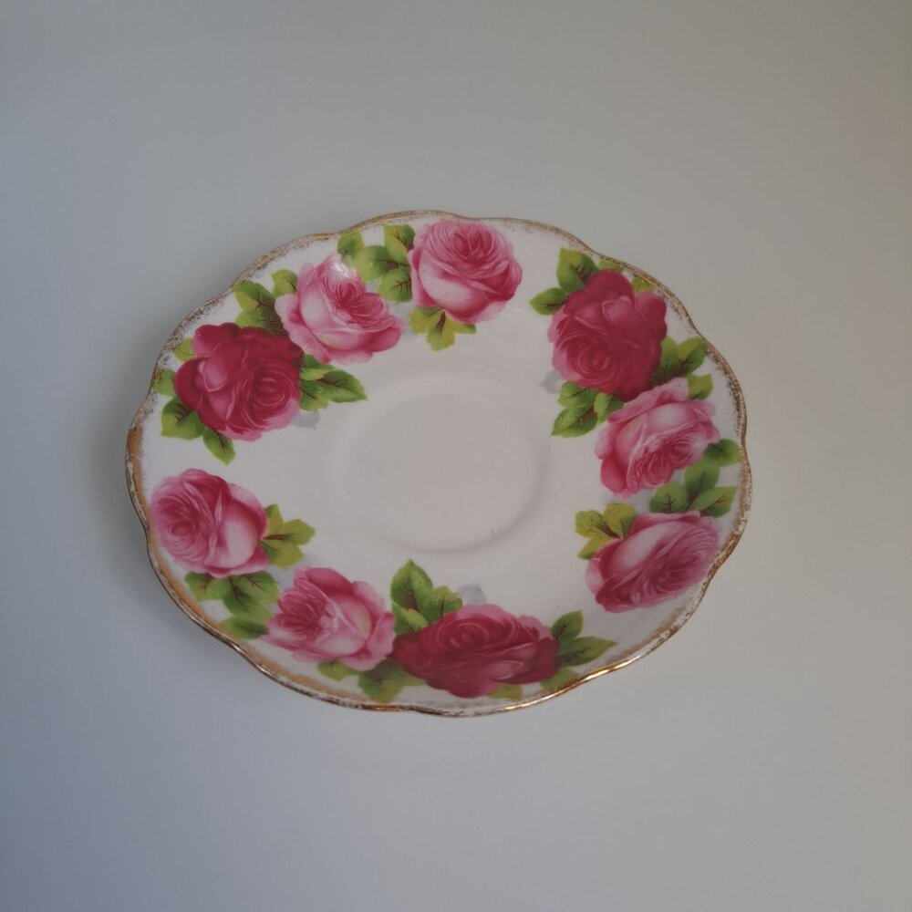 Royal Albert Old English Rose Saucer Brushed Gold Trim Vintage